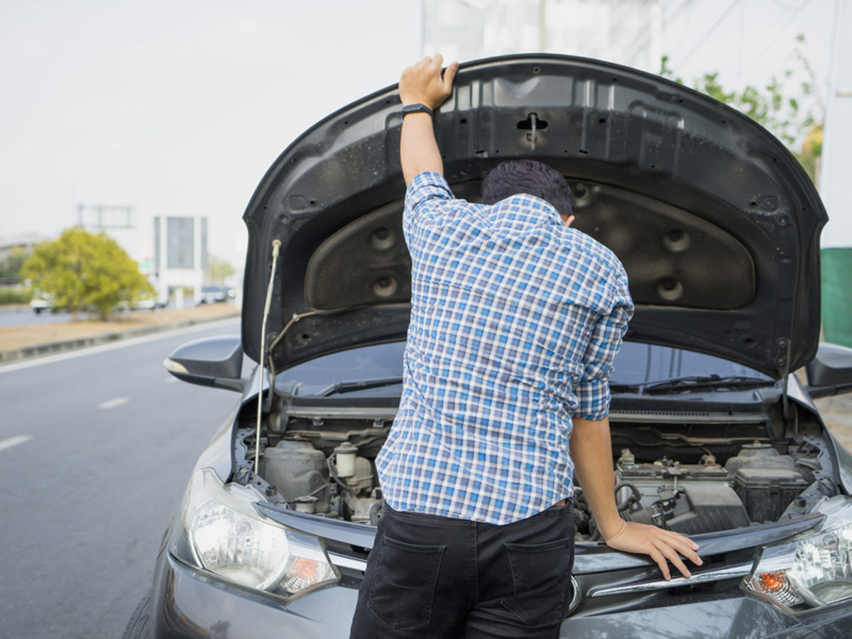 Mechanic Wearing Gloves Open Car Hood Checking Car Engine Oil On